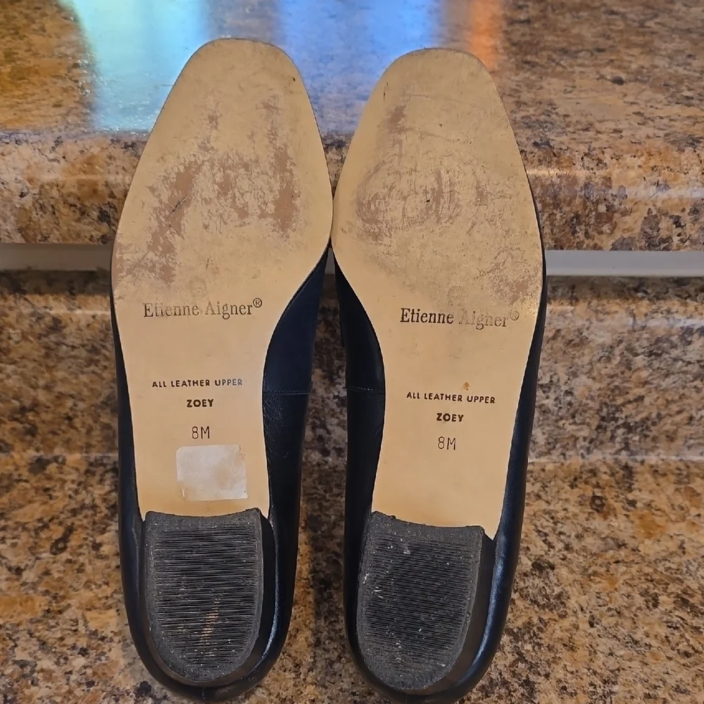 Etienne Aigner Navy Leather Loafers with Gold Detail - Picture 2 of 7